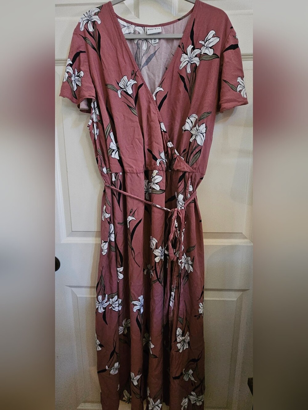 Ava & Viv Wrap-Style Maxi Dress - Mauve w/ Floral Print - Size 3X